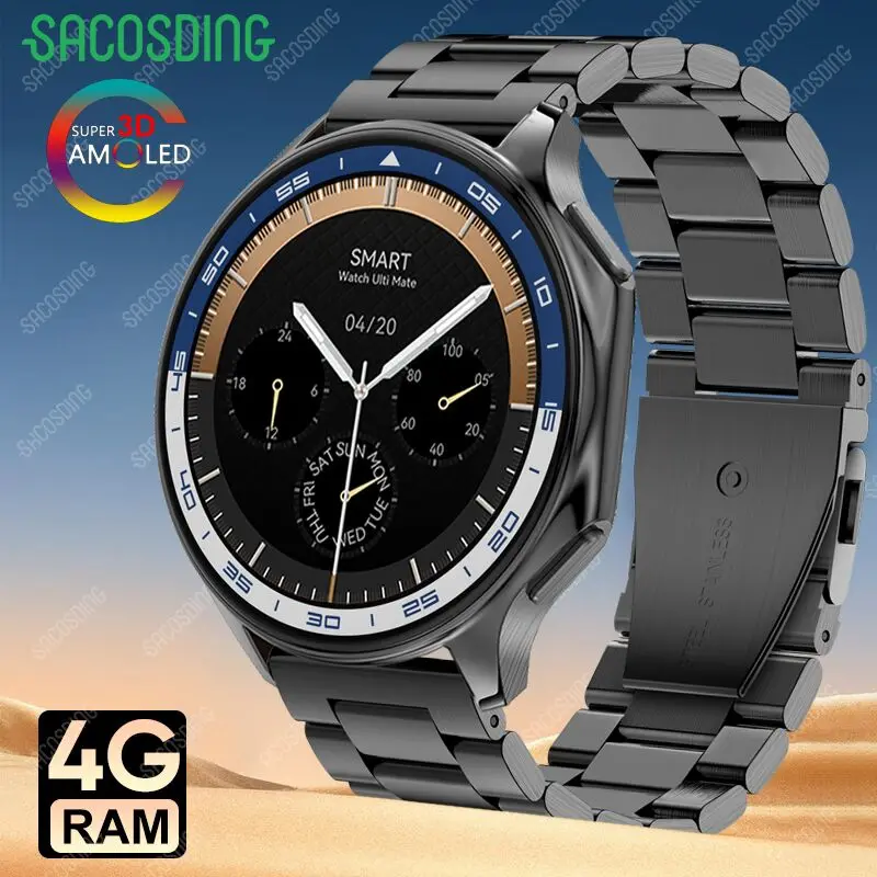 4G RAM 3D Amoled Screen Smart Watch for Men Always Display The Time Bluetooth Call Local Music Smartwatch for men women