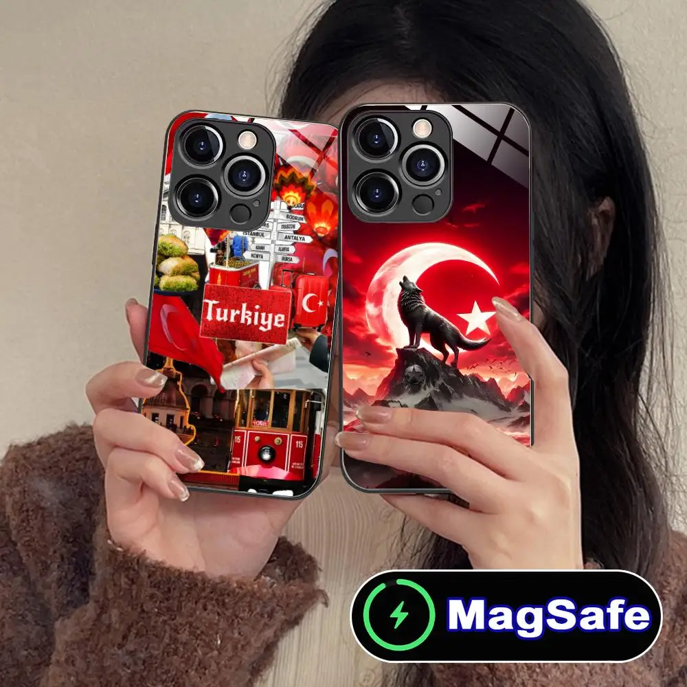 

Чехол для мобильного телефона с флагом Турции для iPhone 17, 16, 15, 14, 13, 12, 11 Air Pro Max Plus Mini MagSafe, стеклянный красочный чехол, роскошный