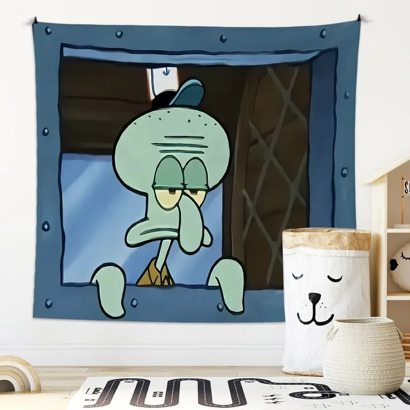 Octopus Brother SpongeBob SquarePants Cartoon Hanging Cloth  Bedroom Wall Decoration Background Cloth Cute and Funny Tapestry