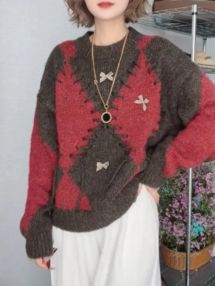 

Design Sensation Color Blo Knot Sweater Autumn New Sle plus Size Ele Versatile Slimming Top for Women