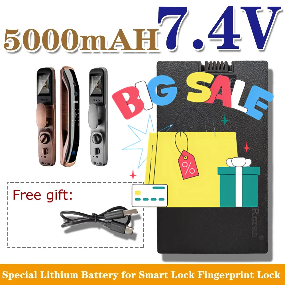 7.4V 5000mAh Smart Door Lock Battery Rechargeable Lithium Polymer For Password Lock Face Fingerprint Recognition Lock