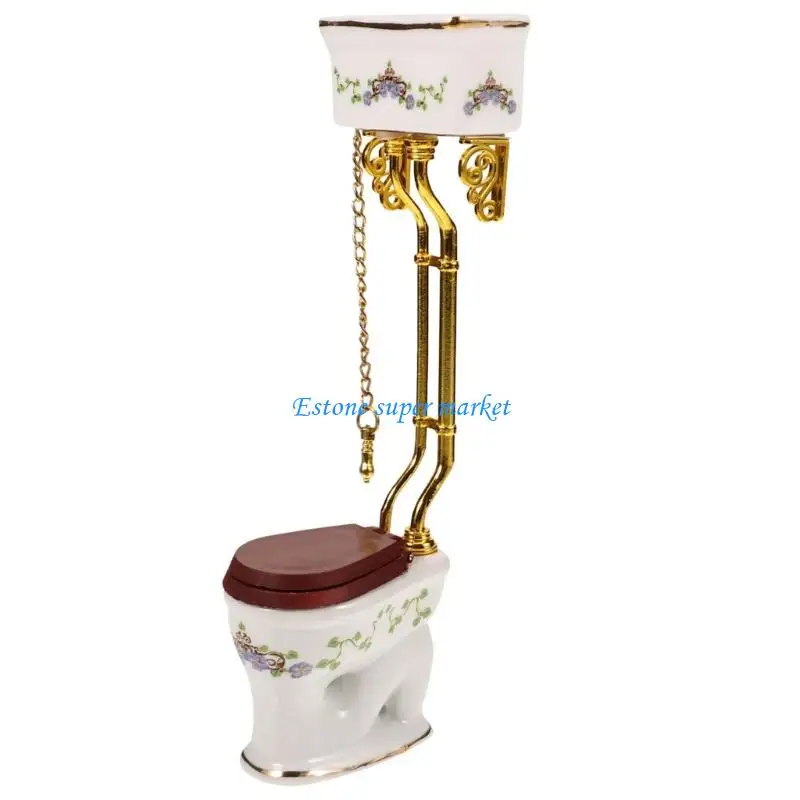 

090B Mini Ceramic Dollhouses Toilet Realistic Bathroom Model For 1:12 Scale Crafts