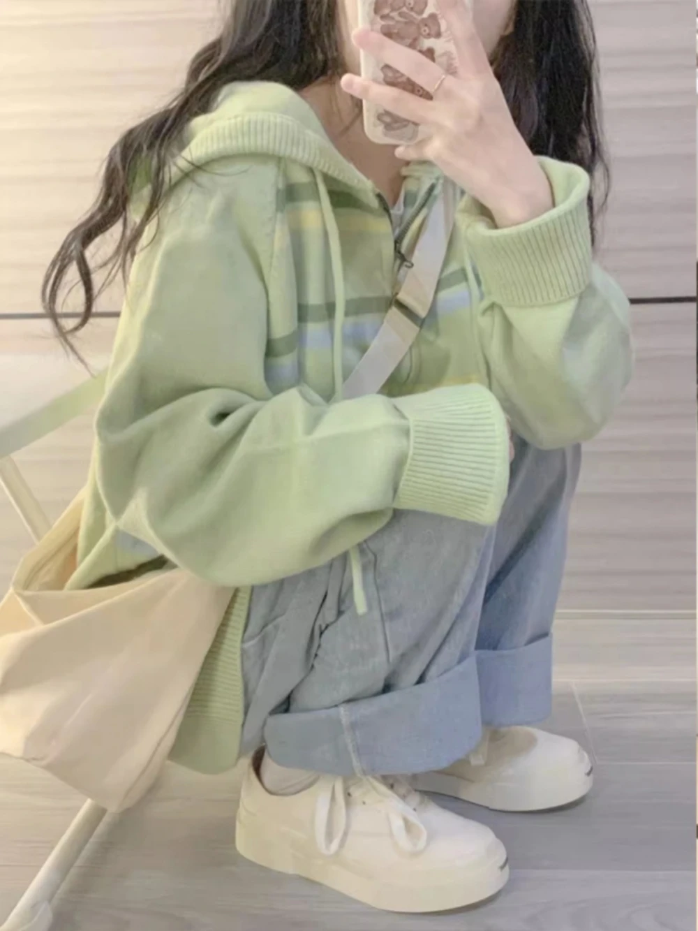 

Soft Long Sleeve Knitted Cardigan Women's Spring Autumn Trendy Lazy Style Top Quality Korean Version Polyester Fiber Blend