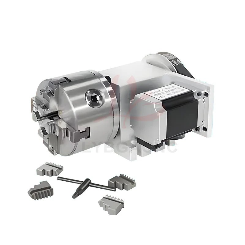 F5M-6-100AB CNC Rotary A-axis with Chuck Φ100mm 3-jaw 4-jaw for Milling Machine Waterproof Motor Engraving Hollow Shaft Φ22mm
