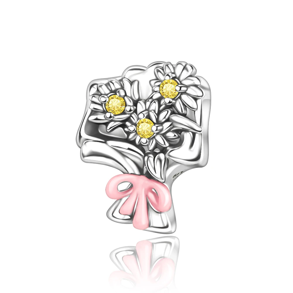 

Danturn 925 Sterling Silver Original Beads Daisy bouquet Dangle Charm fit Snake Chain Bracelet Fashion Women Jewelry Making