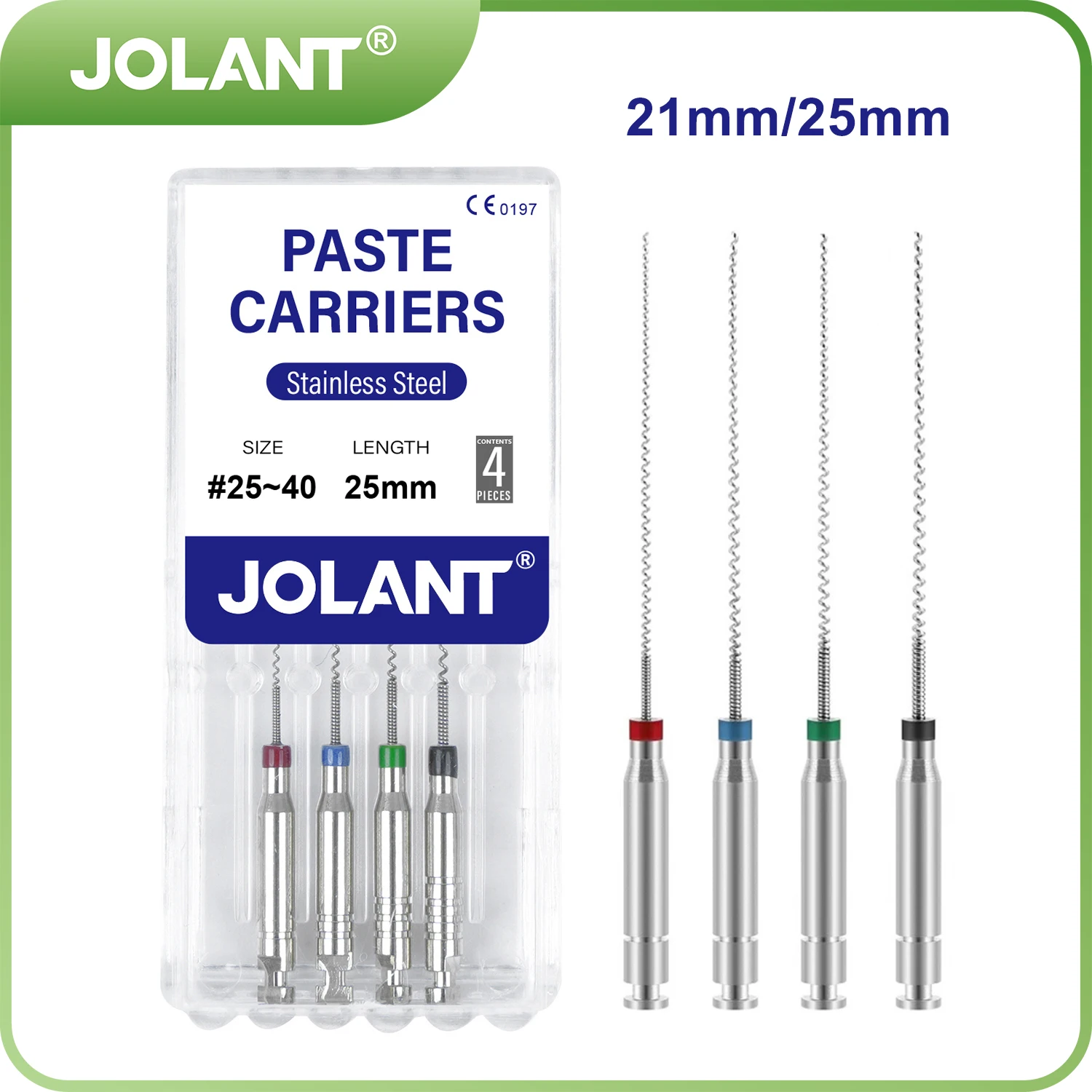 JOLANT-Pâte Dentaire pour Remplissage de Racine de Carauspices, Lentulo Assortis, Limes Endodontiques, Instruments Dentaires, Canal Spiral, #25-40, 21mm, 25mm