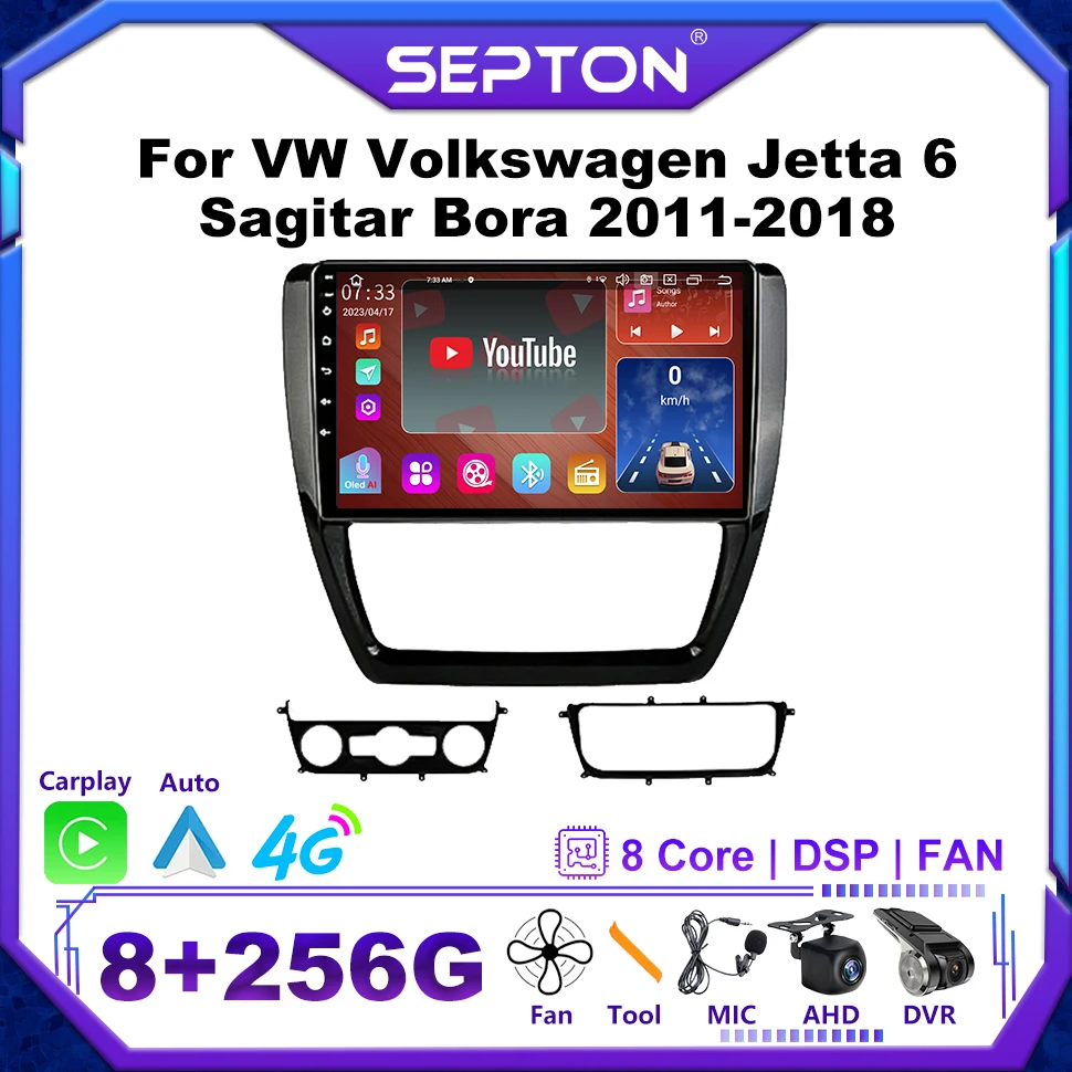 

SEPTON 8+256G Android 12 Car Multimedia Radio for VW Volkswagen Jetta 6 Sagitar Bora 2011-2018 Carplay QLED Player 4G Autoradio