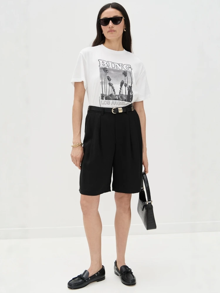 

Summer American Simple Sle nut Tree Print Pure White ort Sve T-irt Women Loose Match Upper Apparel Commute