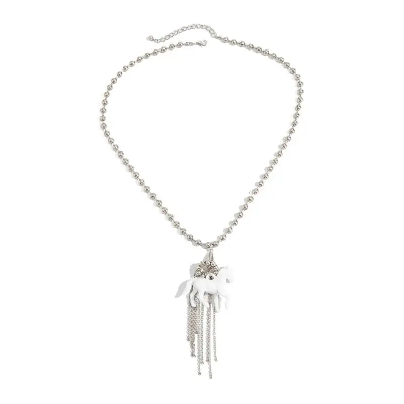 31BB Stylish Horse Pendant Necklace With Dangling Fringe DetailFor Women And Girls