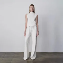 TheR0 * 24ss pantaloni semplici dritti primaverili e autunnali da donna pantaloni Casual a gamba larga temperamento di seta piccoli pantaloni occidentali