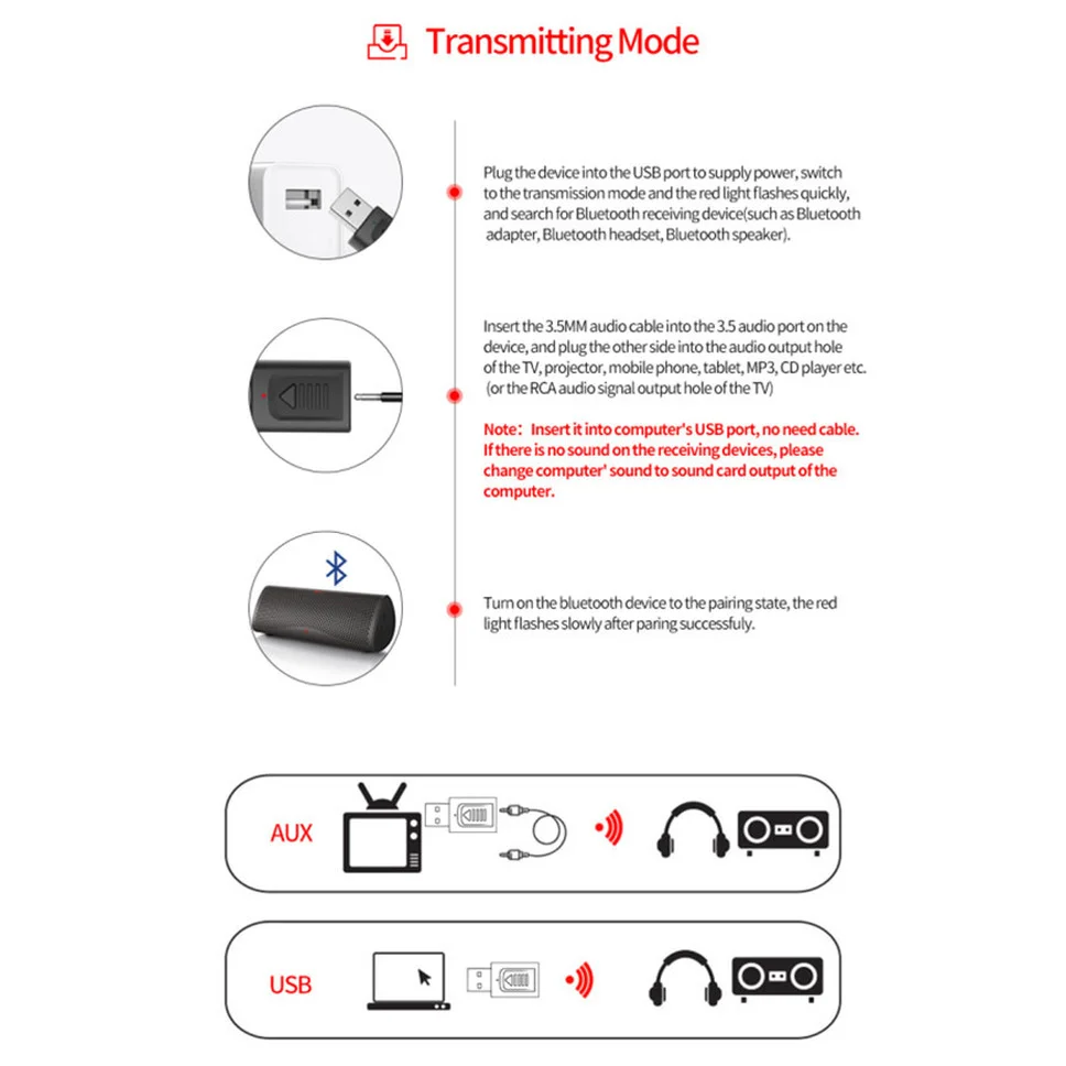 4 in 1 USB Bluetooth 5.0 Audio Receiver Transmitter  Stereo AUX RCA 3.5mm Jack Mini Wireless Bluetooth Adapter For TV Car Laptop