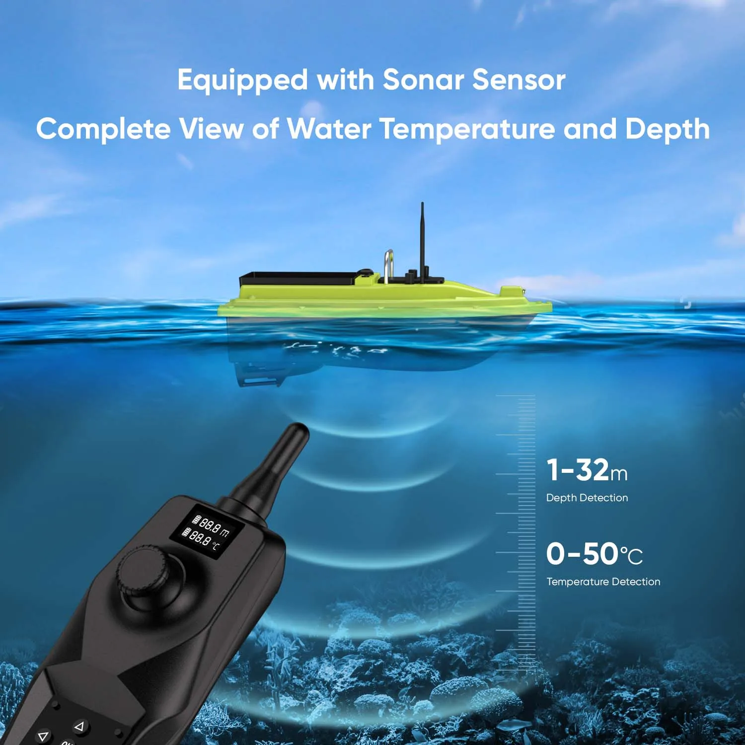 D36 RCフィッシングベイトボート、魚群探知機搭載で水深と水温を検知、鯉釣り用、自動航行、クルーズコントロール機能付き