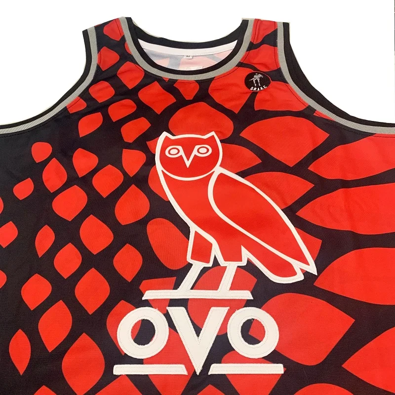 2024 Basketball jerseys OVO 6 DRAKE Sewing embroidery Outdoor sportswear Hip hop white red Sweat absorption breathable big size