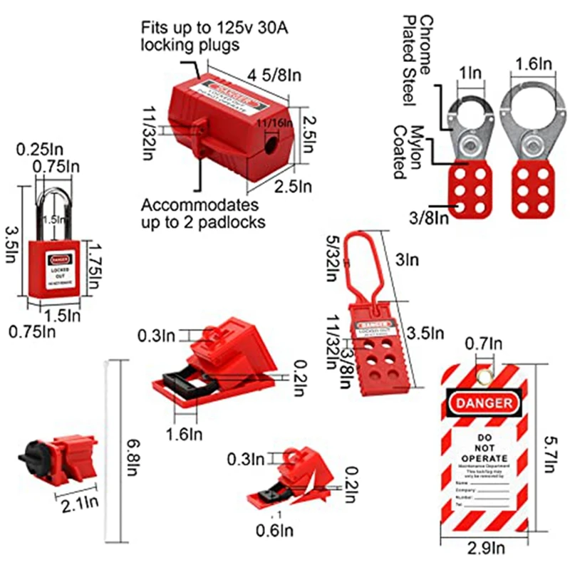 Electrical Lockout Tag Kit Strap, Carrying Case Set Clamp And Universal Multi-Pole Circuit Breaker Lockout