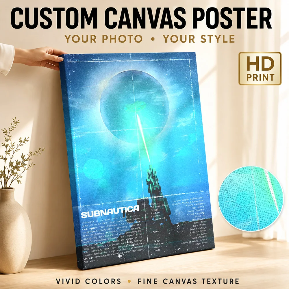 Subnautica Underwater Exploration Framed Canvas Posters 3D Canvas Wall Art With Personalized Photo For Dorm Ideal Space Fan Gift
