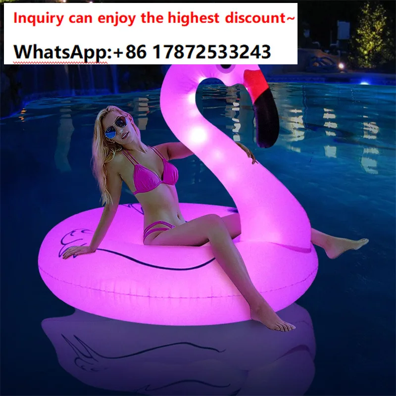 PVC luminous flamingo water ring, inflatable floating for adults, outdoor LED luminous swimming ring