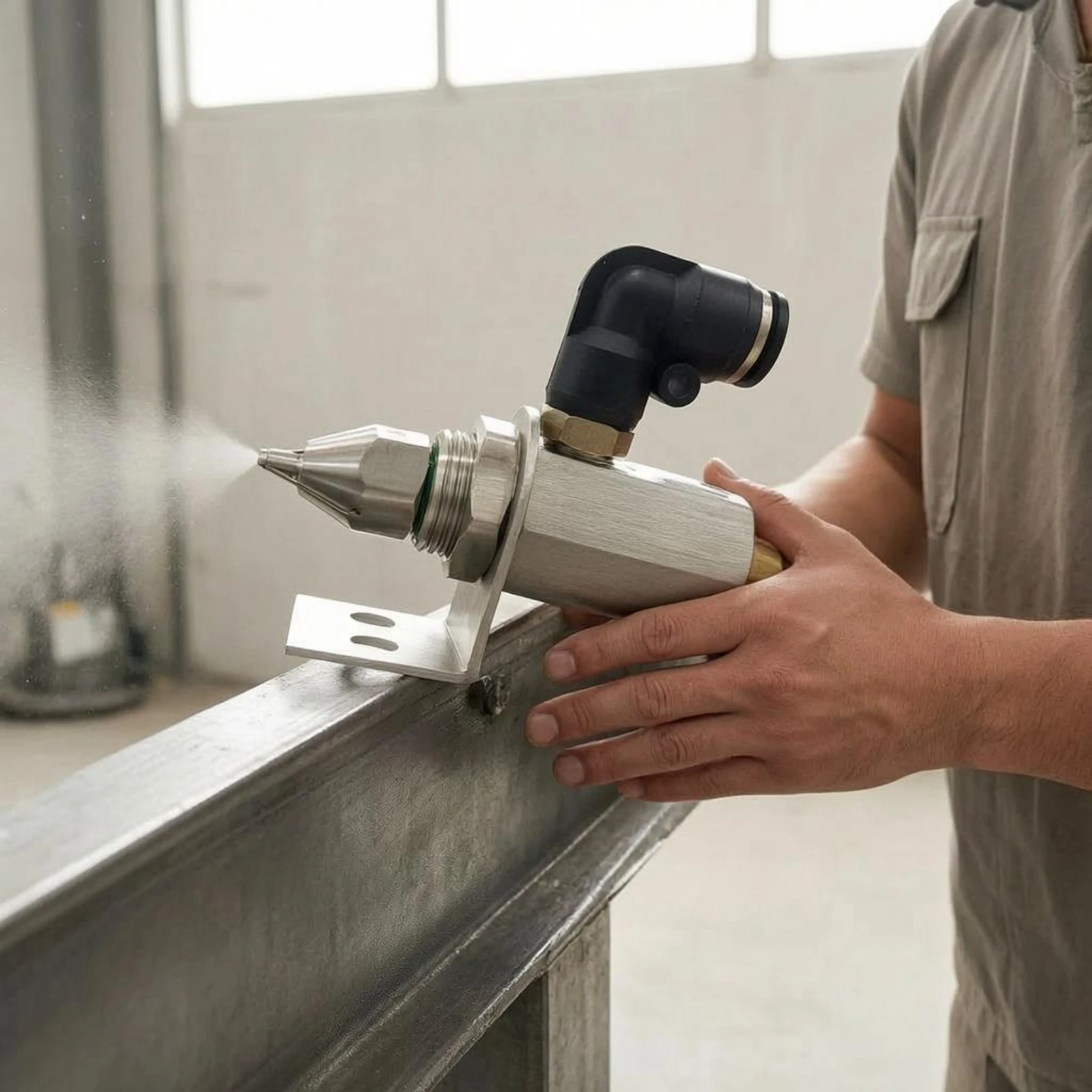 

High-Frequency Atomizing Nozzle Threaded Connection Spray Nozzle Assembly Industrial Equipment Right-Angle Connector Silver