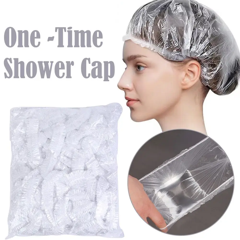 

100 шт. одноразовые шапочки для душа с эластичными отверстиями, пластиковые полиэтиленовые полосатые шапочки, пылезащитные и водонепроницаемые чехлы, шапочки для душа