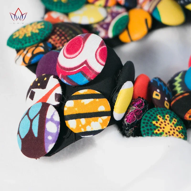 BRW Ankara Earrings And Necklaces Set Ankara Handmade Jewelry Colorful Button Bib Necklce African Necklace And Earrings WYA070