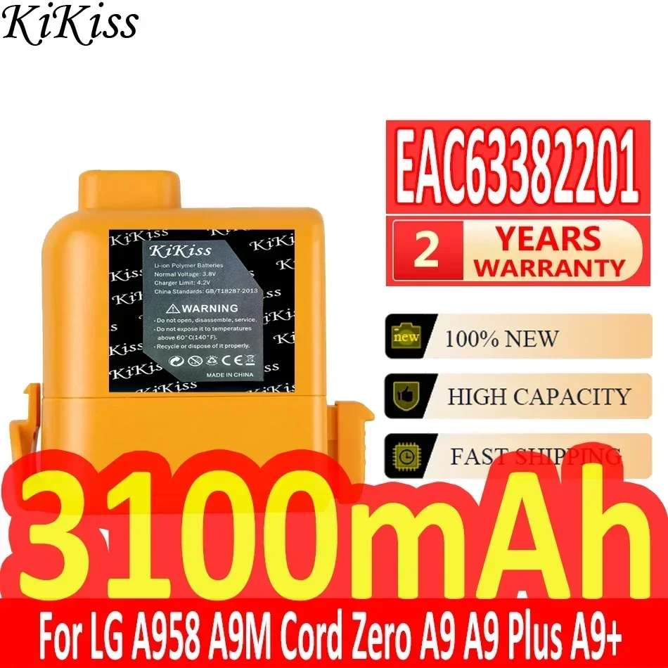 KiKiss Battery 3100mAh EAC63382201 For LG A9PETNBED2X A9PETNBED A9MULTI A958 A9M Cord Zero A9 Plus A9Plus A9+