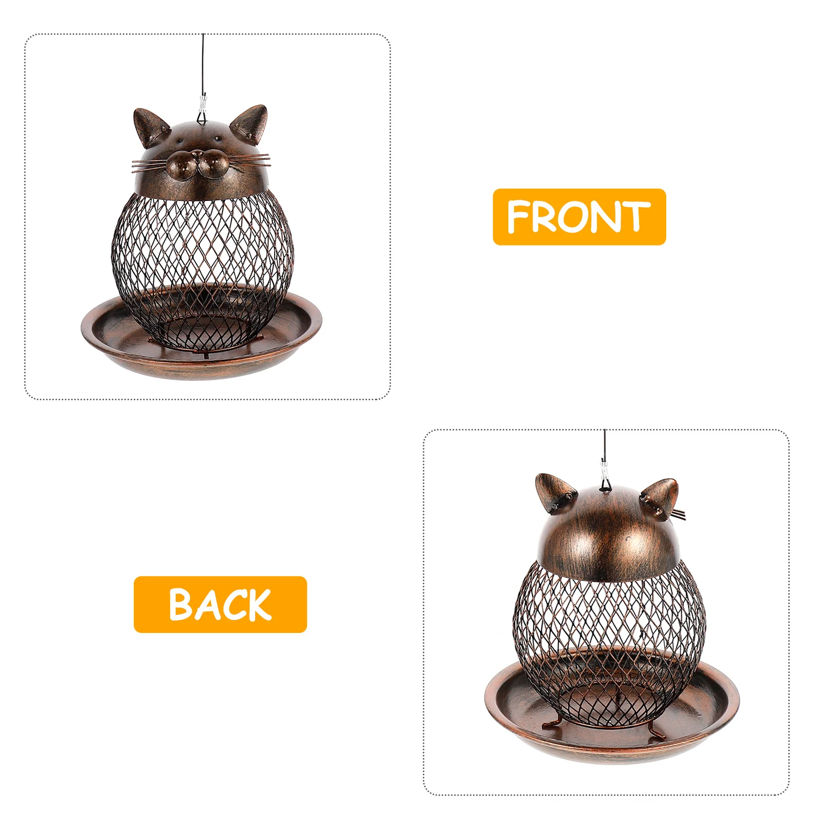 

Retro Cat Shaped Bird Feeder Iron Material Net Design Hanging Garden Decoration Outdoor Durability Pet Supplies
