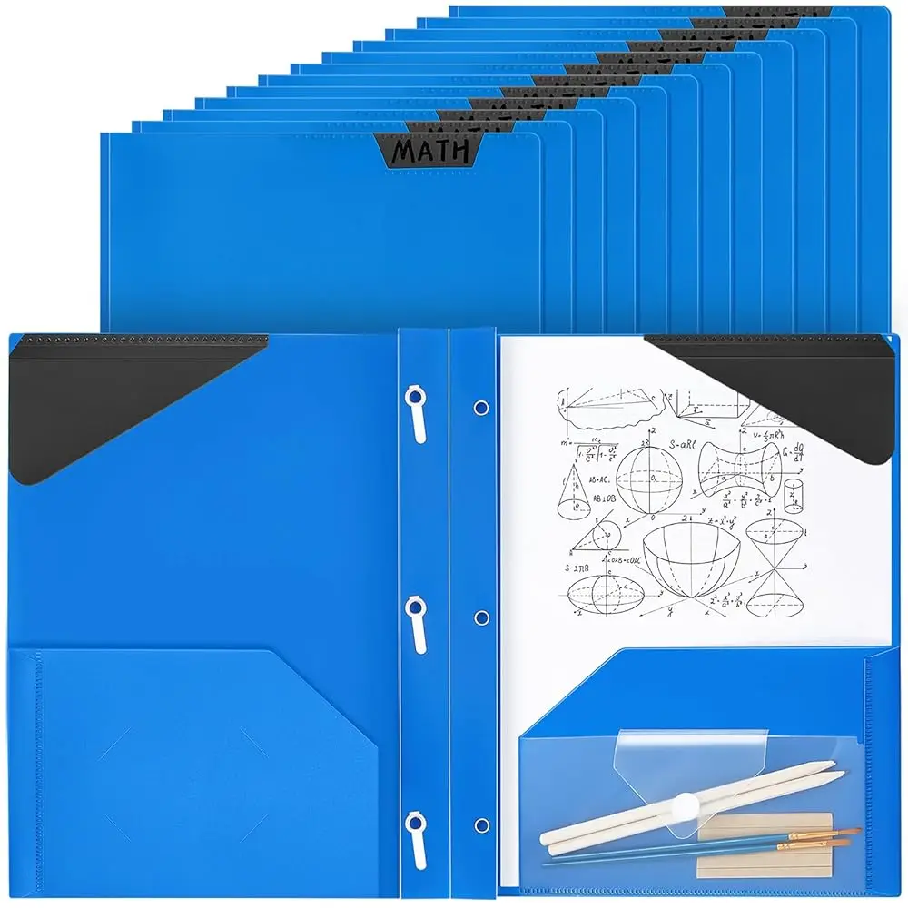 

36 Pcs 2 Pocket Folder with Prongs Heavy Duty Plastic Folders with Extra Pockets and Writable Label for School Office Class H