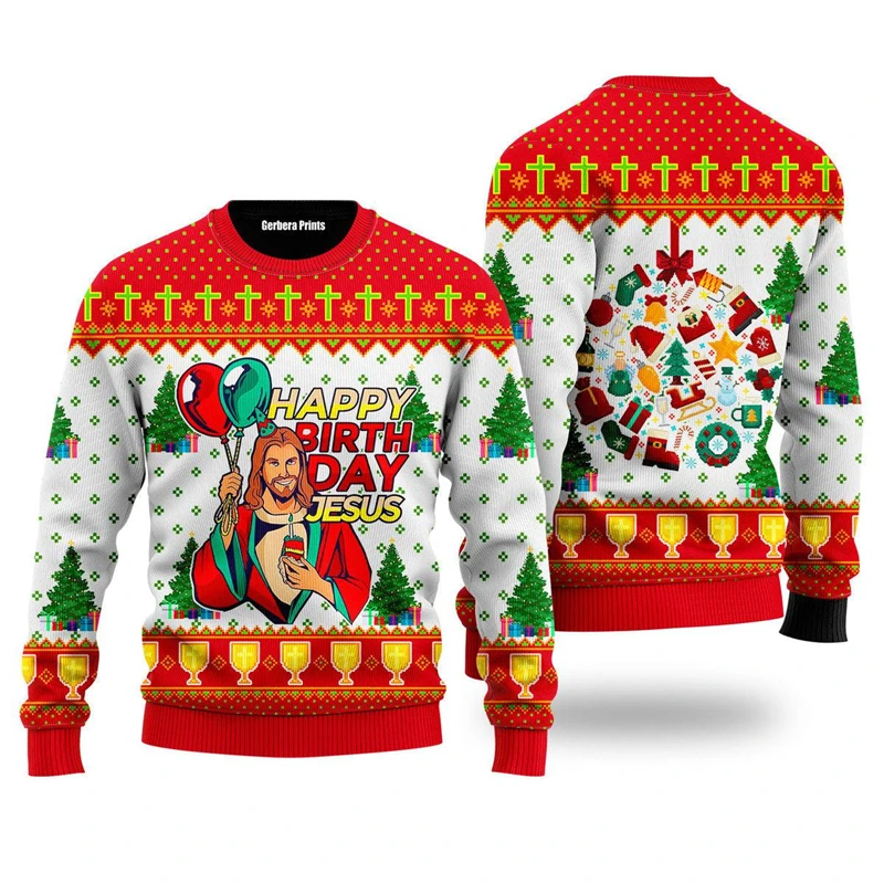 Yesus Christian Sweatshirt 3D dicetak Ugly natal Sweater untuk pria wanita pesta liburan Sweatshirt pria kasual kebesaran Pullover