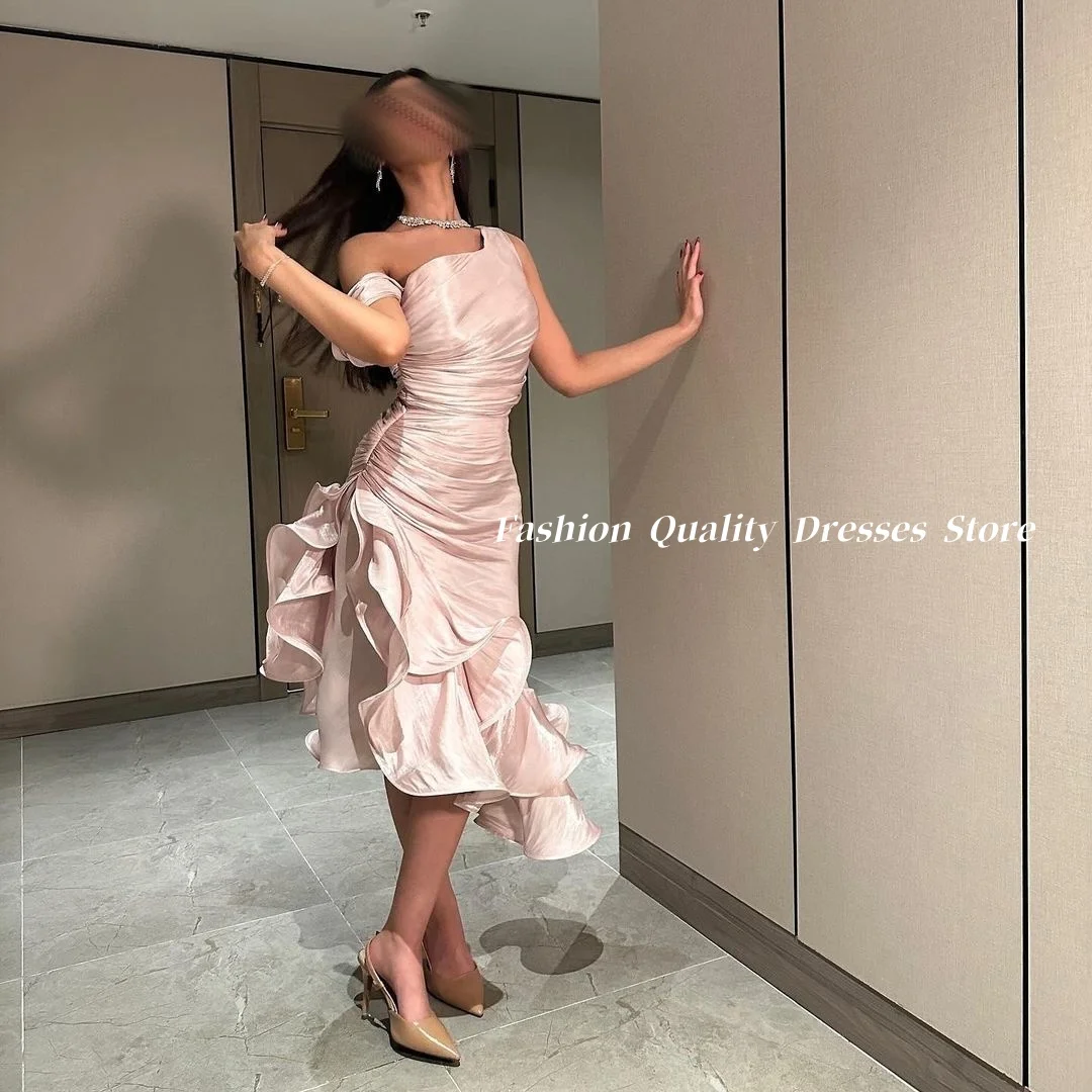 Saudi Arabia Fashion Evening Dresses with Fold Dusty Pink Prom Dress فساتين سهره نسائيه فخمة vestidos de fiesta Customized
