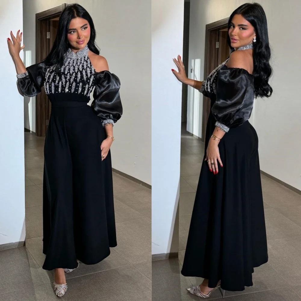 

Customized Pastrol Unisex Jersey Sequined Pleat A-line High Collar Midi Dresses Bespoke Occasion Sparkle