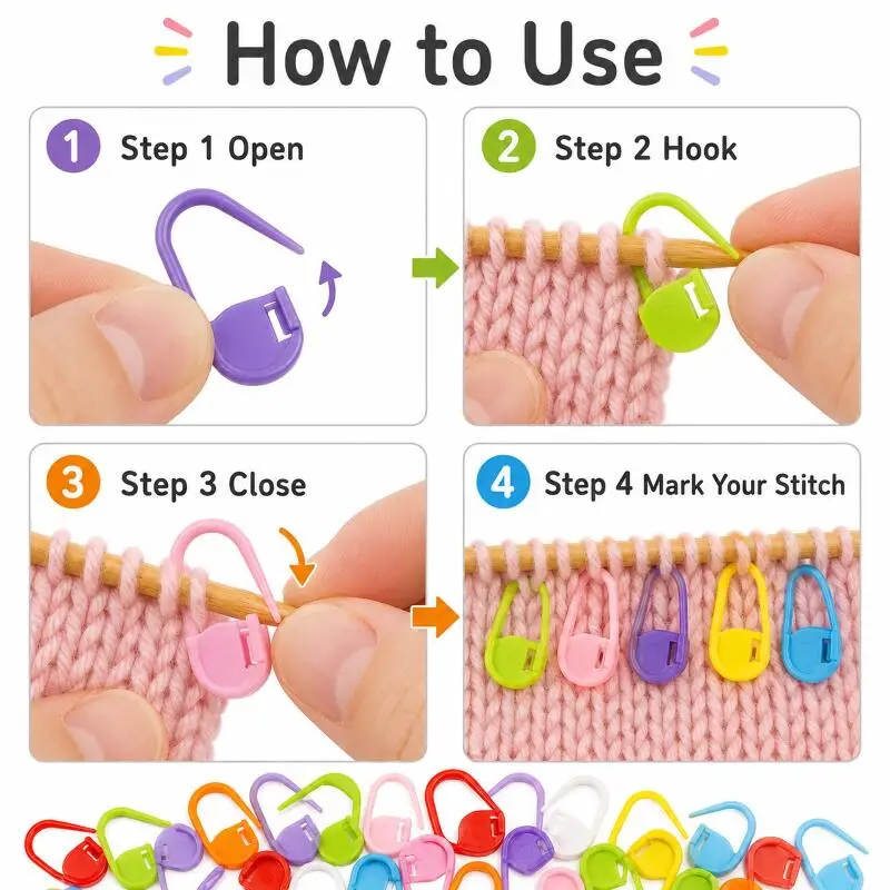 50–200 Stück bunte Sicherheitsnadeln aus Kunststoff, Strickmarkierer, Häkelmaschenklammern für DIY-Strick-, Näh- und Bastelarbeiten, Bekleidungszubehör – Detail 4
