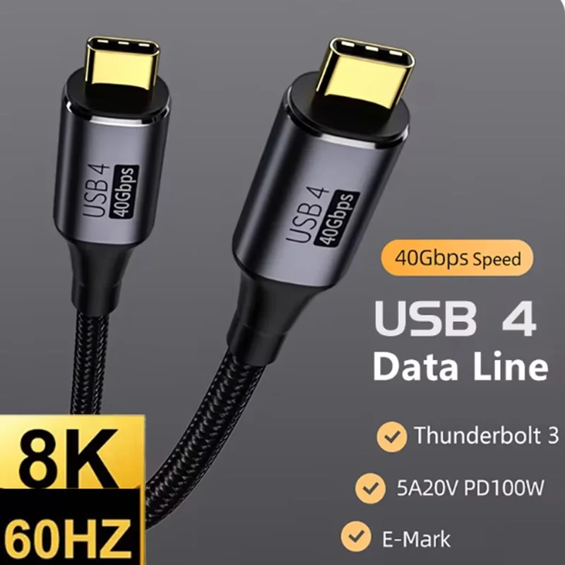 0.5M 1M Elbow USB4.0 40Gbps Thunderbolt 3 Type-C data cable USB C PD 100W 5A charging Cord 8K@60Hz Video Cable For Macbook Pro