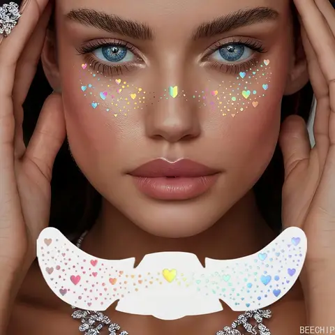 6 Sheets Glitter Freckles Holographic Stickers Heart Freckle Tattoos Glitter Stickers Waterproof Temp Tattoos