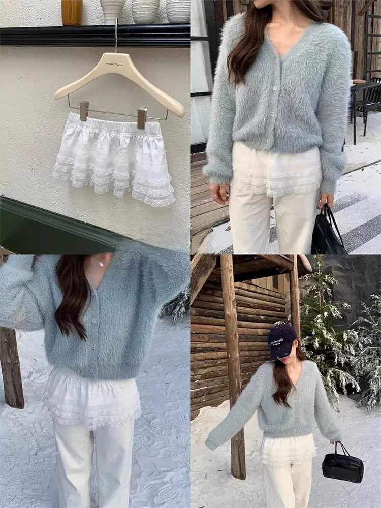 

ort Cake Skirt Women's A-Line Fluffy Pants Skirt mid Waist Hollow out Design Korean Sle Commute Baking Skirt