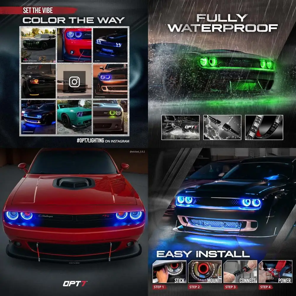 

Aura Halo Lights DRL for 2008-2023 Dodge Challenger with Remote Control, RGB Multicolor LED Neon Lighting Kit, Demon Eye, Angel