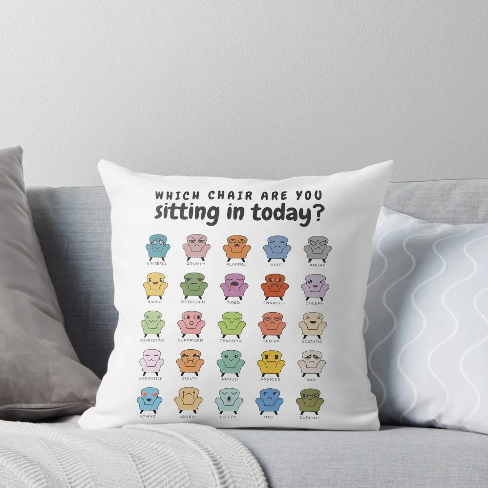 Chair Feelings, Emotions Chart, Mental Health, Therapy Office, Therapist Gift, Counsellor Tools, School Counselor Throw Pillow