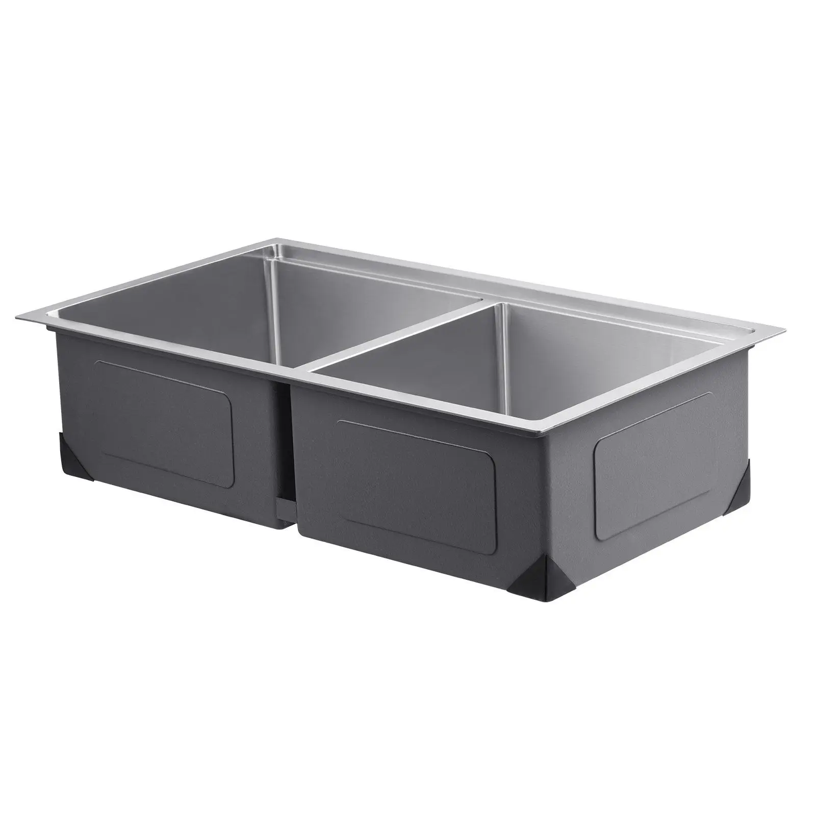 

33x19 inch Undermount Kitchen Sink Double Bowl 304 Stainless Steel with R10 Corners Soft Rubber Noise Dampening