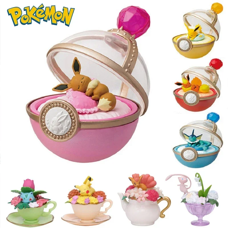 

Pokemon Pikachu Eeveelution Vulpix Cartoon Model Dolls Teacup Sprite Ornament Anime Action Figures PokeBall Toys Children Gifts