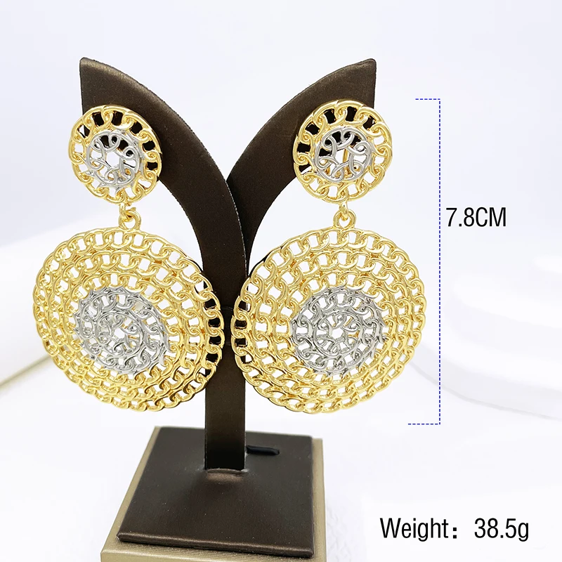 Gold Color Women Earrings 18K Gold Plated Round Drop Earring Fashion Jewelry Wedding Party Accessories Trending Free Shipping