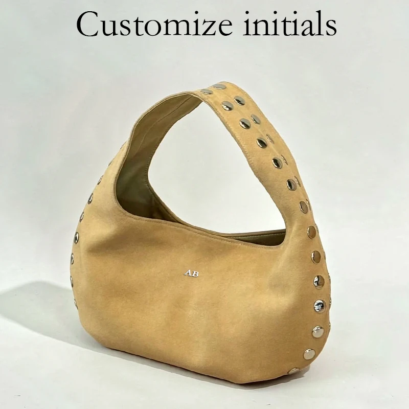Customize Initials Leather Crescent Bags For Women Luxury Designer Handbag And purse 2026 New In Cowhide Rivet Underarm Shoulder