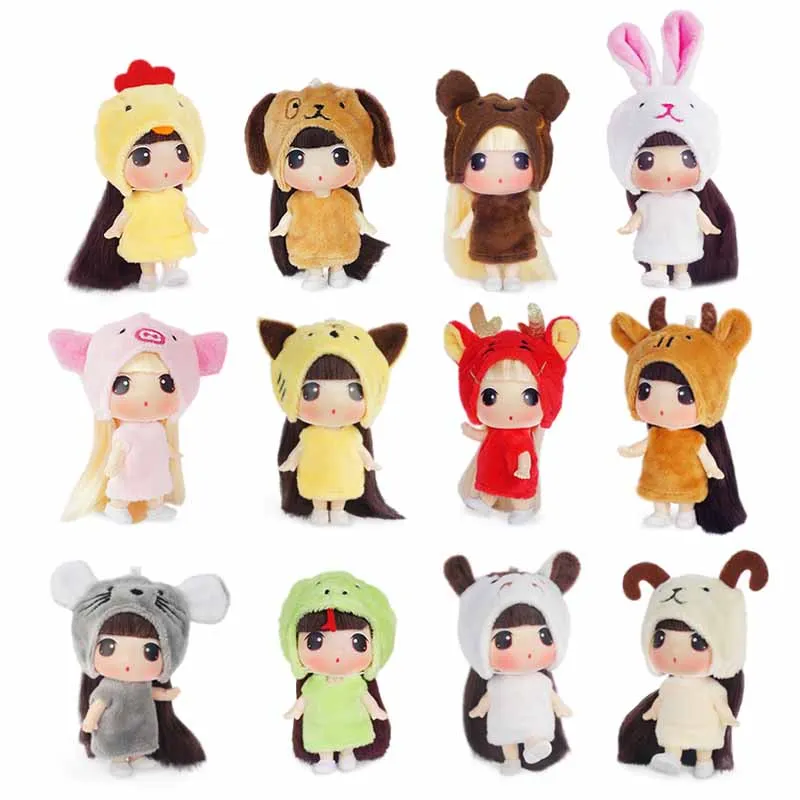 9cm Korean Cute Twelve Constellation Ddung Doll Fashion Dress Up Princess Joint Confused Baby Girls Collection Toys For Children