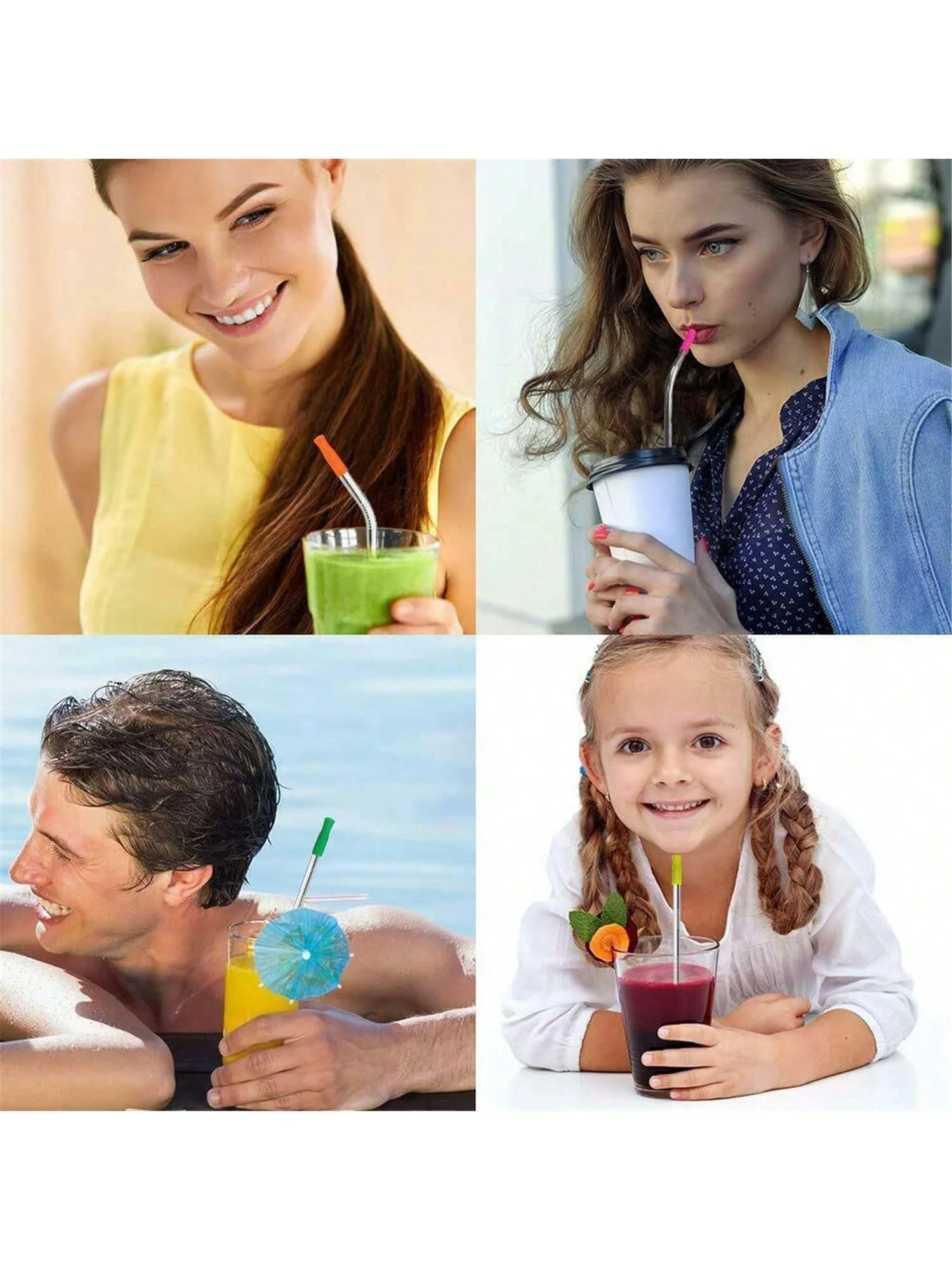 Silicone Straw Tips, Reusable Metal Straws Covers Fit for 1/4 Inch Wide(6MM Outer Diameter) Stainless Steel Straws（Color Random）