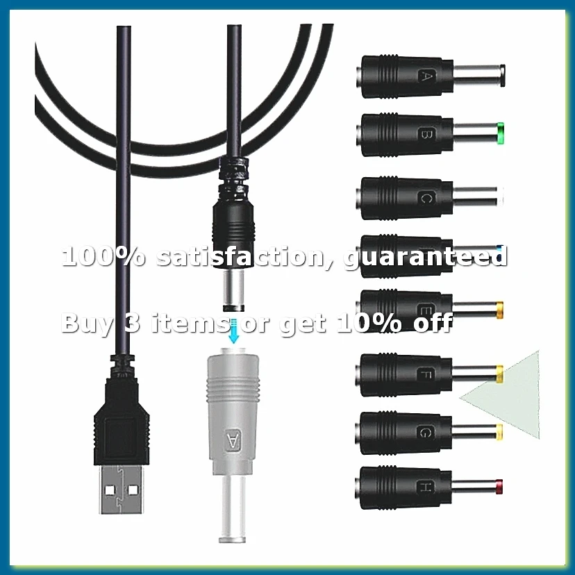 Universal USB to DC Power Cable Kit with 8 Adapters for Routers Moon Lamps LED Lights Speakers