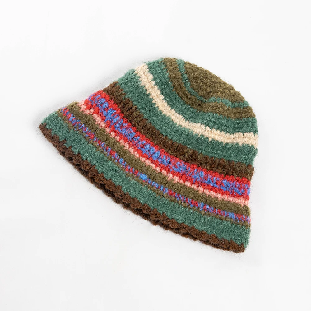 Hand Woven Hat Colourful Knitted Bucket Hat for Winter Hand Crochet Hat