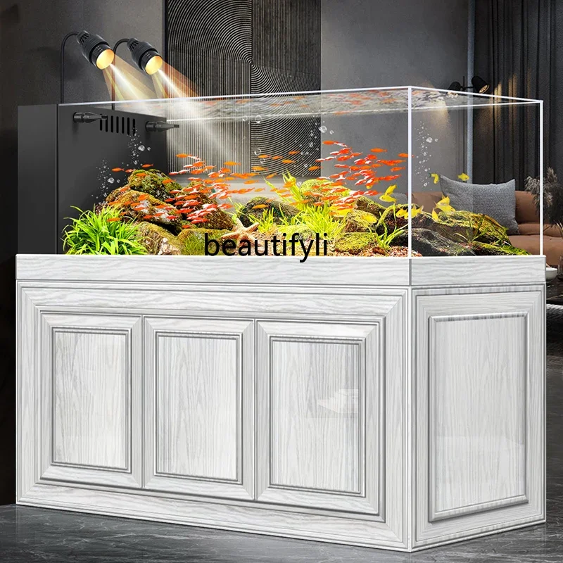 

stream tank fish tank aquarium ultra-white glass landscaping living room bottom filter ecological water-free grass tank