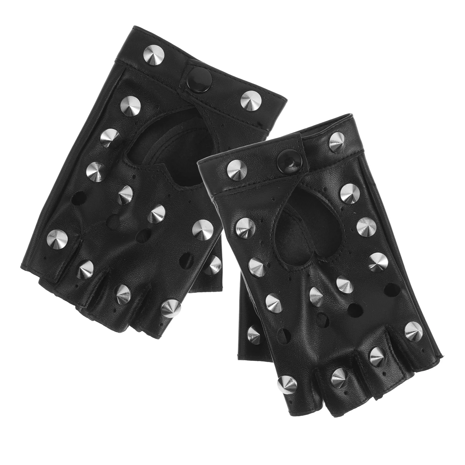 1 ペアハーフフィンガーパンクスタイル手袋 PU スタッズ付き指なしミットハロウィンコスチュームダンスショーファンシーグローブ女性用