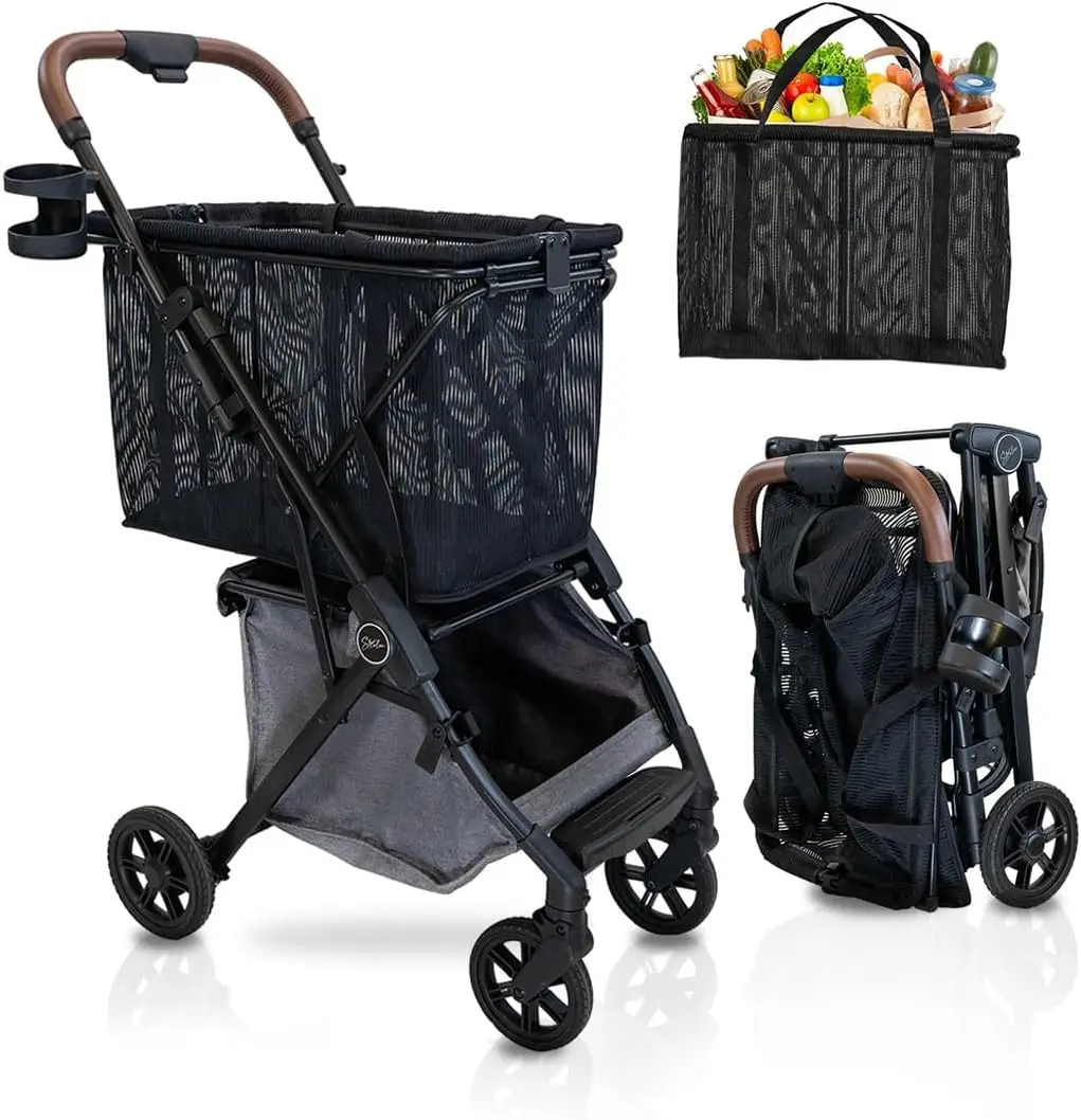 

Ultra Lightweight Folding Shopping Cart with Premium Wheels, Removable Bag & 75Lbs Capacity for Easy Grocery Hauling