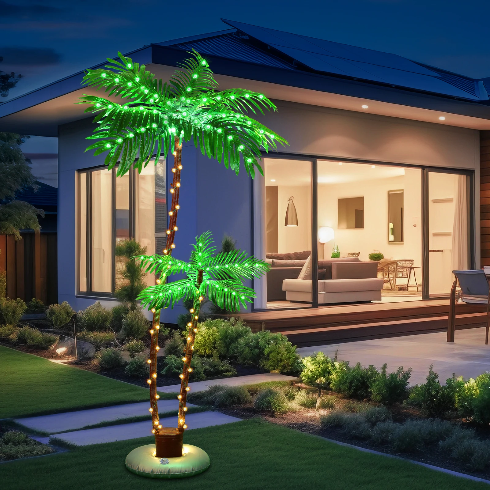 Solar Artificial Palm Tree，8 Lighting Modes & Timer，High-Quality Materials，Easy to Assemble，Indoor&Outdoor Application