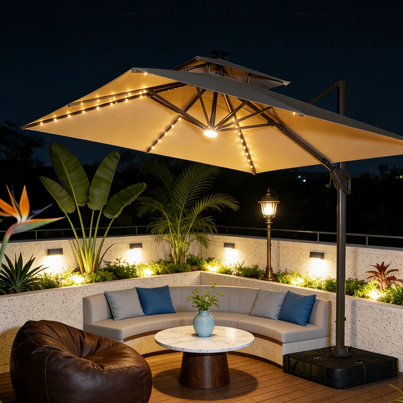 3x3m Stainless Steel Patio Umbrella Modern Rotatable Lightweight Waterproof UV Resistant Outdoor Dining Parasol For Garden Patio
