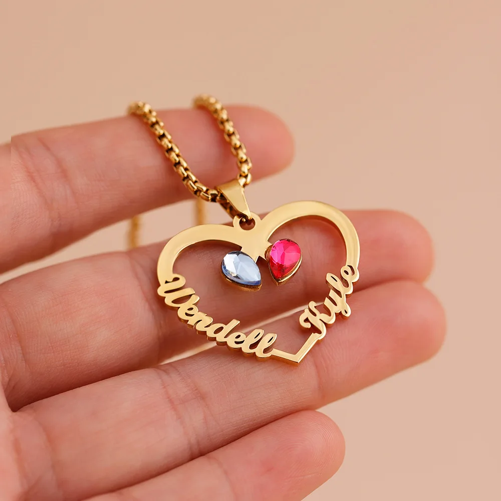 Custom Name Necklace Heart Letter Neckalces Jewelry Birth Stone Couple Necklaces бижутерия женская