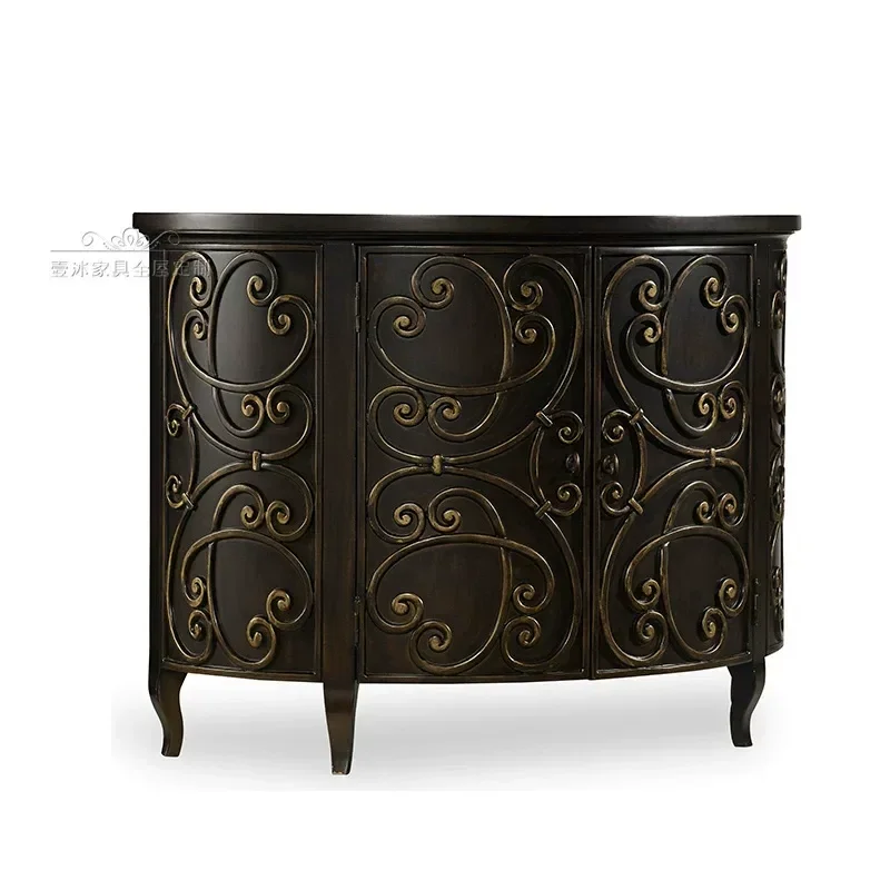 Modern Solid Wood Semi Round Porch Cabinet Simple Neoclassical Foyer Decorative Cabinet Dining Side Cabinet Retro Storage